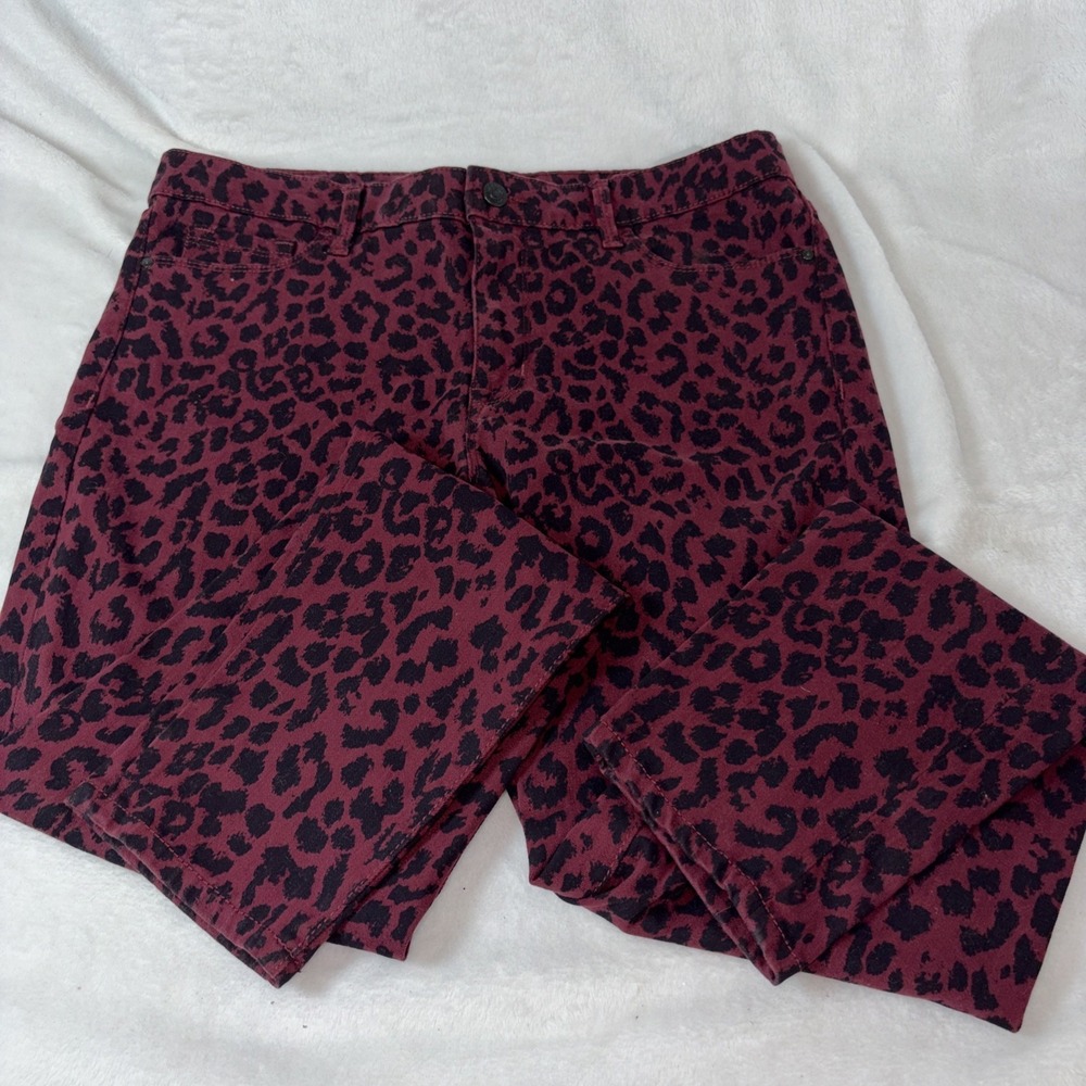Sanctuary Ankle‎ Skinny Jeans Leopard Print Womens Maroon Black Size 12 Chic EUC